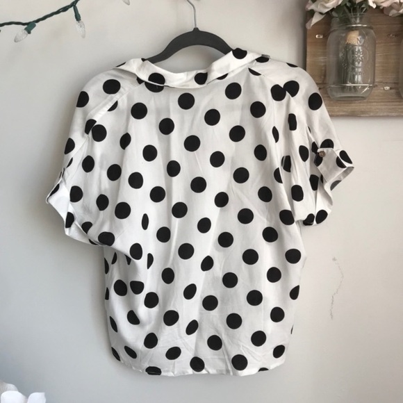 Love Notes Polka Dot Tie Front‎ Button Up Blouse size Small lightweight bohemian - Picture 2 of 9
